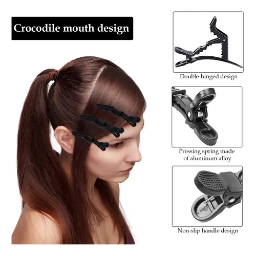 24pzs Pinzas Cocodrilo For Cabello Fijas Peluqueria Negro