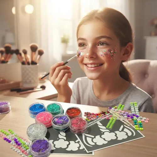 Kit Completo Maquillaje Nieh.glitter 20 Piezas Glitter Gel Strass Stencil