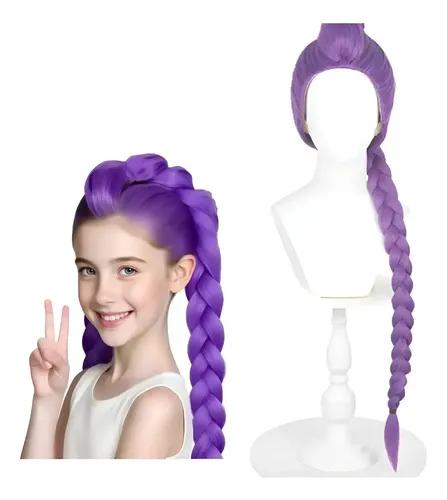 Peluca Larga Trenzada Estilo Demon Hunter Para Niña Rosa Chicle