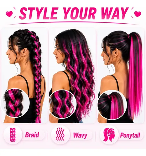 Extensiones De Cabello Rosa Con Clip, 22 Pulgadas, 10 Piezas