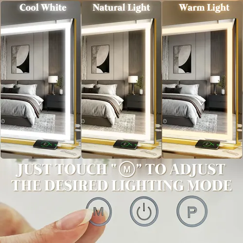 Espejo De Vanidad Fennio 101.6×71.1cm Con Luces Led Dorado