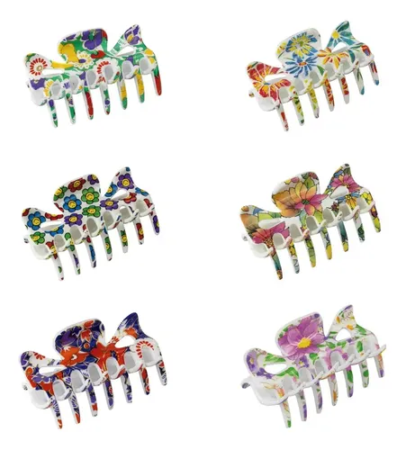 Broche Mariposa Diseño Floral De Pelo Decorativo Pack X 6 Floral