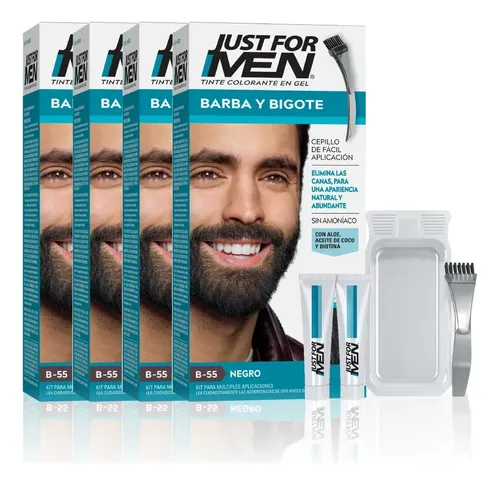 Pack Tintura Gel Just For Men Barba y Bigote Negro 4 Unidades