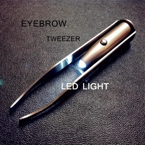 Cc Pinza Para Cejas Con Luz Led De Precisión Plateada T4