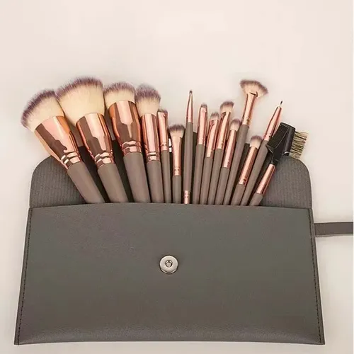 Set 15 Brochas Maquillaje Ojos Rubor Con Funda 15 Pieces Champagne Gold Makeup Brush Bag