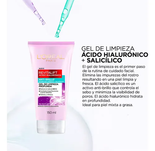 Loreal París Gel De Limpieza Anti Brillo Con Hialurónico