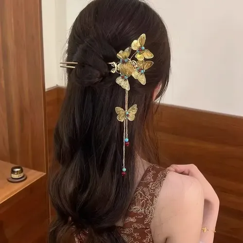 Pinza Para El Pelo Con Borlas De Mariposa China, Estilo Retr