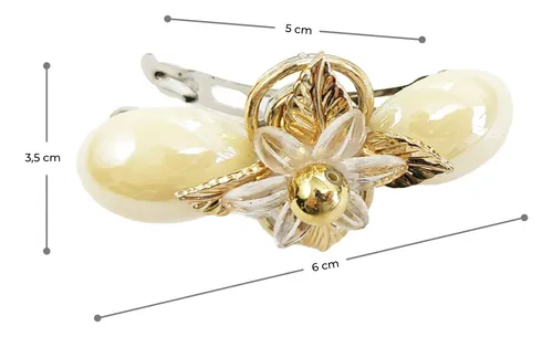 Broche Cabello Flor Dorada Y Pétalos Perlado | Bag X 12