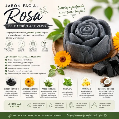 Jabon Artesanal Facial De Carbon Activado 65gr