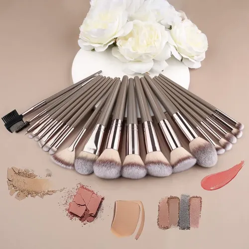 Set 15 Brochas De Maquillaje Con Estuche Gris