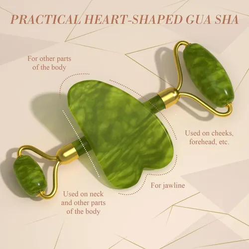 Set Masajeador Facial Rodillo Y Piedra Gua Sha Gris