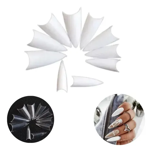 100 Tips Stiletto Cristal/natural En Punta Uñas Postizas