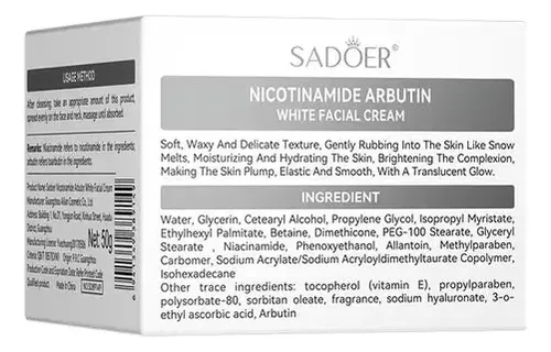 Crema Despigmentante Sadoer Arbutin Niacinamida 50g Día Noche