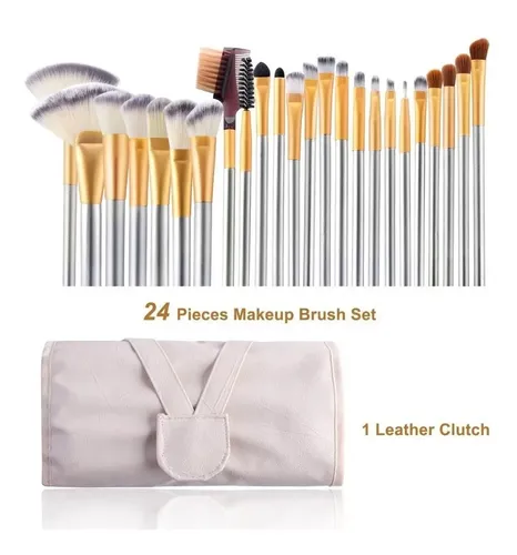 Set 24 Brochas Pinceles Maquillaje Premium Con Estuche