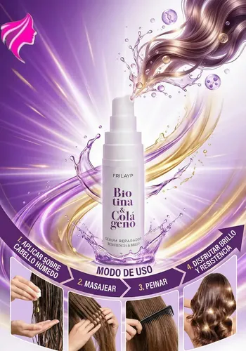 Serum Capilar Biotina y Colageno Frilayp X30ml – Resistencia y Brillo Extremo – Uso Profesional Cabellos Dañados Secos – Reparacion Suavidad Nutricion