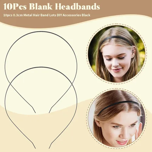 10 Diademas En Blanco De 3 Mm, Diademas De Metal, Muchos Acc Negro