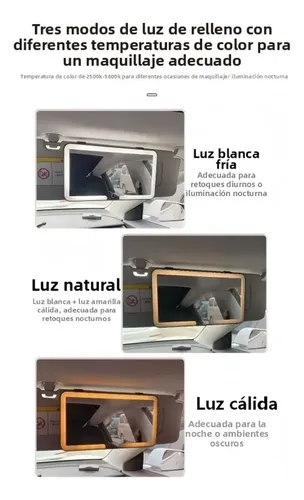 Espejo De Maquillaje Led Negro Para Coche Con Luz Táctil
