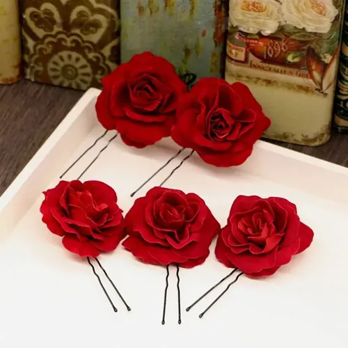 6 Piezas Horquillas De Rosa Roja Para Boda Y Novia