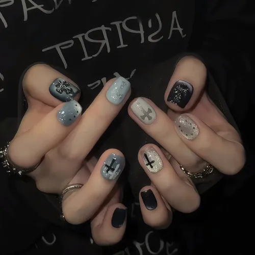 Calidad Superior Parche De Uñas Con Estrella Gris Y Azul