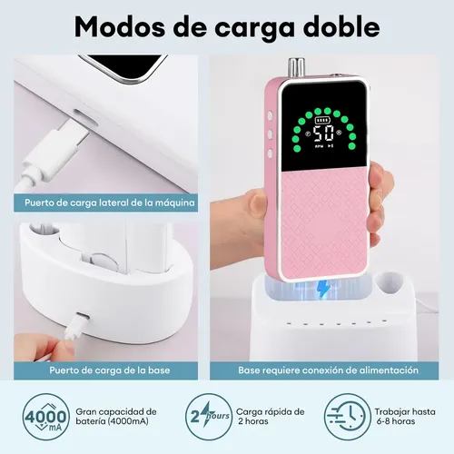 Taladro Profesional Para Pulir Limas De Uñas, Portátil, 50 0 Rosa