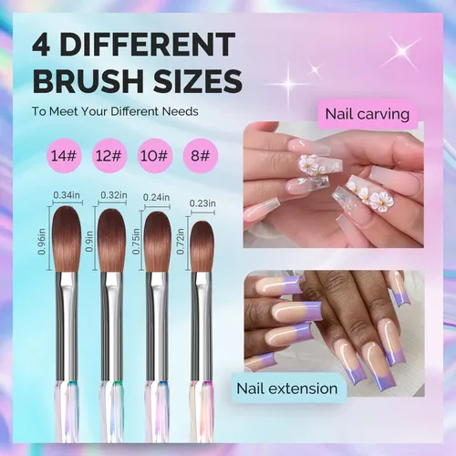 Melodysusie Set Brochas Nail Art 4 Piezas #8-14