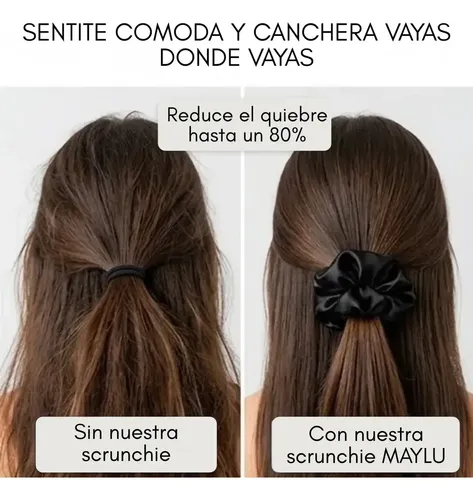 Scrunchies Saten, Colitas De Pelo De Raso Antifrizz Premium . Negro
