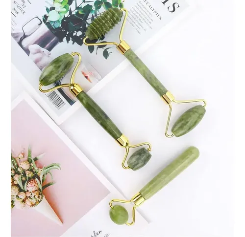 Rodillo De Jade Para Masajes Faciales Y Corporales Verde