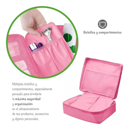 Organizador Neceser Bolso Portacosmeticos Viajes Maquillaje. Color Celeste Diseño de la tela Lisa