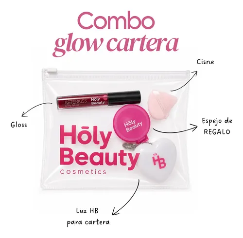 Combo Glow Cartera Holy Beauty Con Gloss Cisne Luz Y Espejo