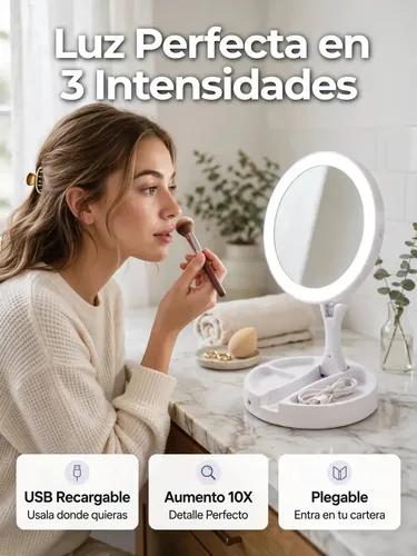 Espejo De Maquillaje Con Luz Led Color Blanco