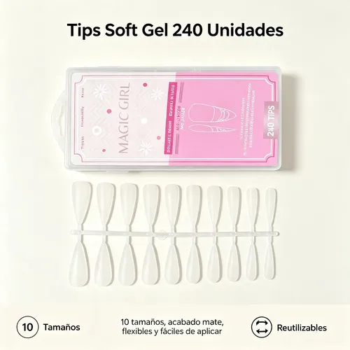 Tips Para Uñas Soft Gel Forma Stiletto Mate 240 Unidades