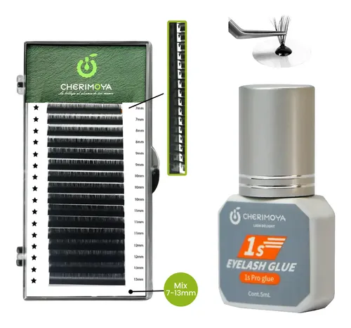 Kit Pestañas Extensiones+1 Seg Adhesivo Negro 5ml Cherimoya