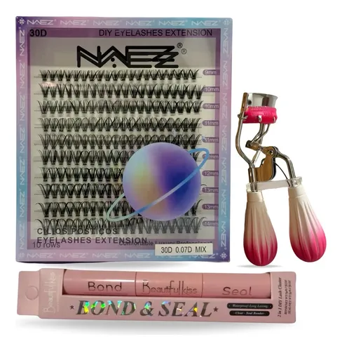 Set Pestañas Postiza Naez 30p 0.07 Arqueador Adhesivo Sellad