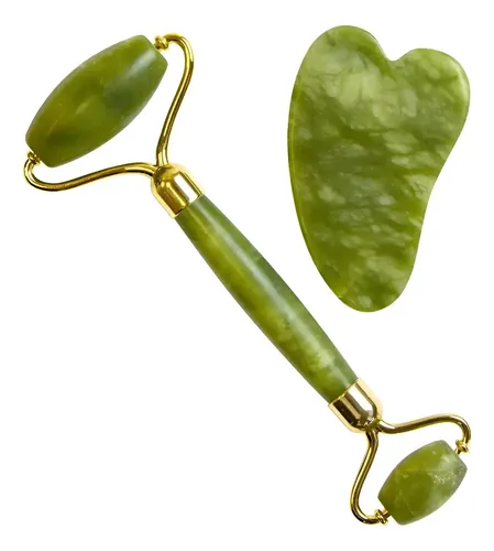 Jade Roller Masajeador Facial Y Piedra Gua Sha Original Set