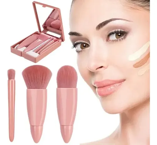 P/j Set Brochas Maquillaje Rosa 5 Piezas Mini Con Estuche