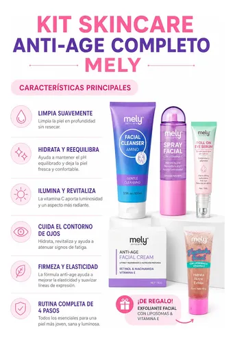 Kit Skincare Anti-age Completo Mely