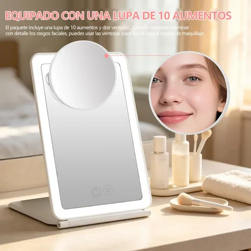 Mujeres Espejo Para Maquillaje Iluminado Aumento 10x