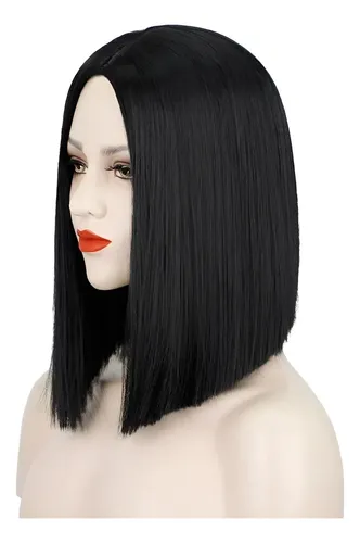 Peluca Corta Bob Carre Negra Corta Simil Natural Cosplay