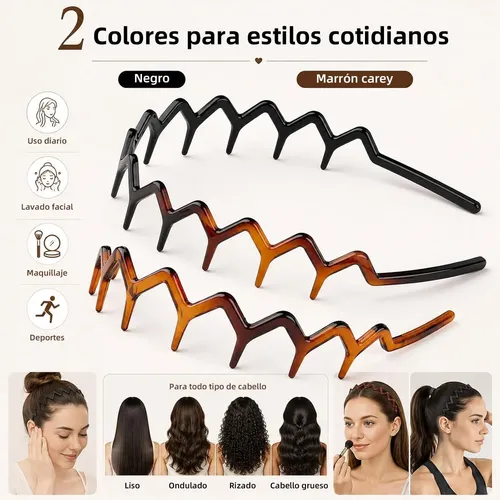 Diademas Zigzag 2 Piezas, Onduladas Antideslizantes Unisex