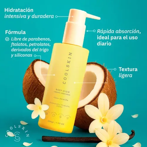 Crema Corporal Hidratante Body Glow Coolskin Coco Vainilla