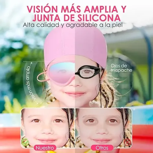 Kit 5en1 Googles Natacion Y Gorro De Baño Para Niños Y Niñas