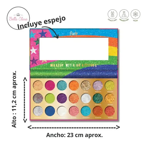 Paleta Sombras Brillantes Glitter Rude Cosmetics 21 Colores Larga Duración
