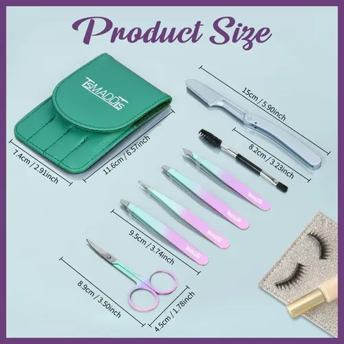 Set 7 Pinzas Precisión Para Cejas Con Tijera Curva Y Navaja