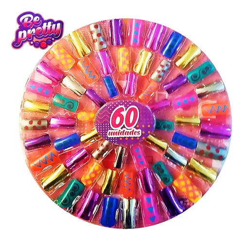 Set De Uñas 60 Piezas Divertidas Colores Y Diseños Surtidos