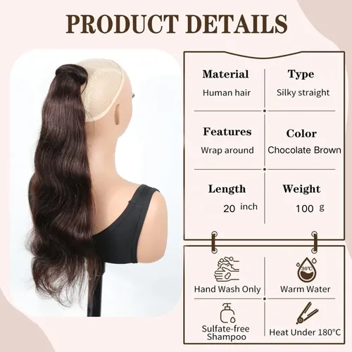 Extensión Ponytail Cabello Humano Ondulado 50 Cm