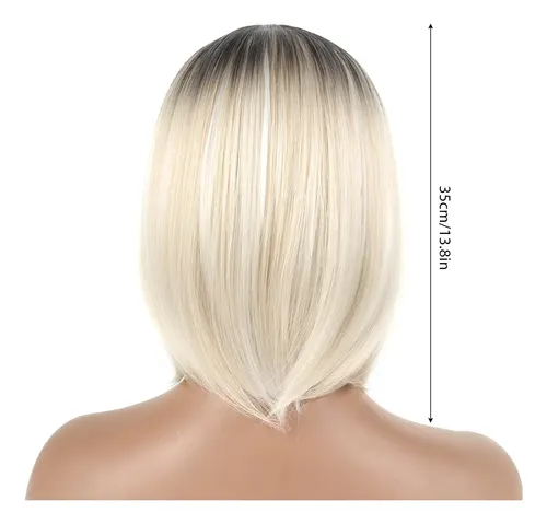 Peluca Falsa De Pelo Liso, Corta, Rubia, Ombre, Bobo, Para M