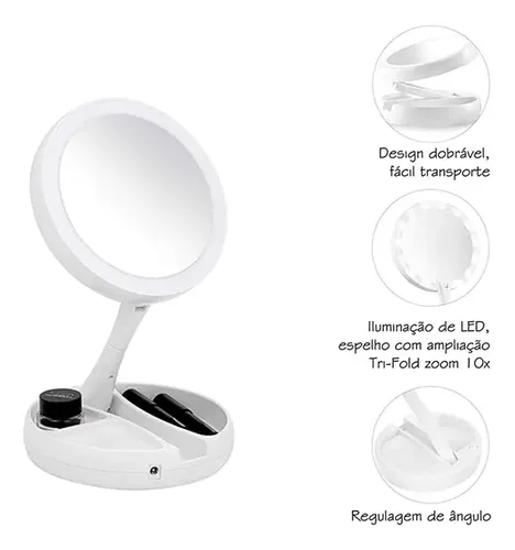 Espejo De Maquillaje Plegable Con Luz Led Con Zoom De Doble