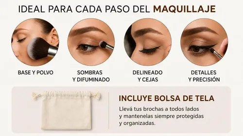 Set Juego De Brochas  Maquillaje Completo Con Mango De Bambú