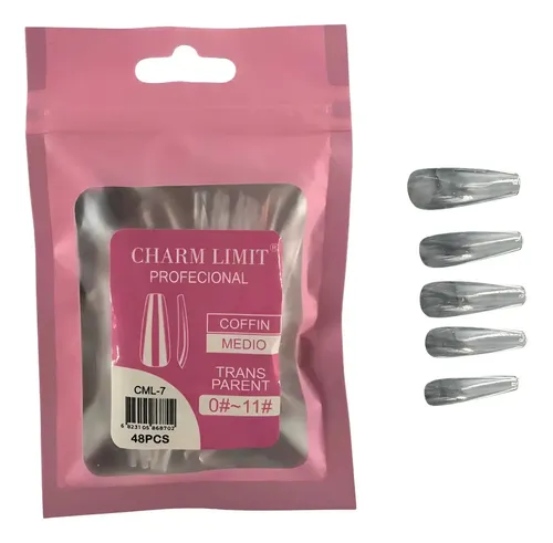 Pack 48 Tips Soft Gel Coffin Medio Charm Limit Profesional Transparente Coffin Medio Transparente