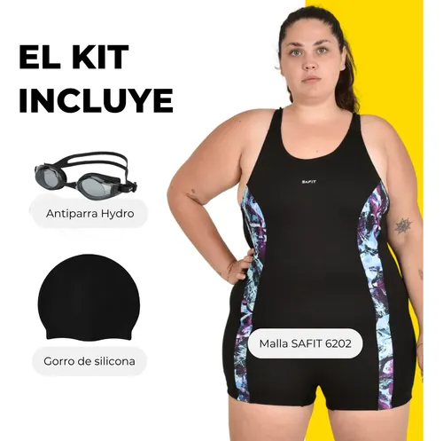 Combo Malla Short + Gorro Silicona + Antiparra Talle Grande
